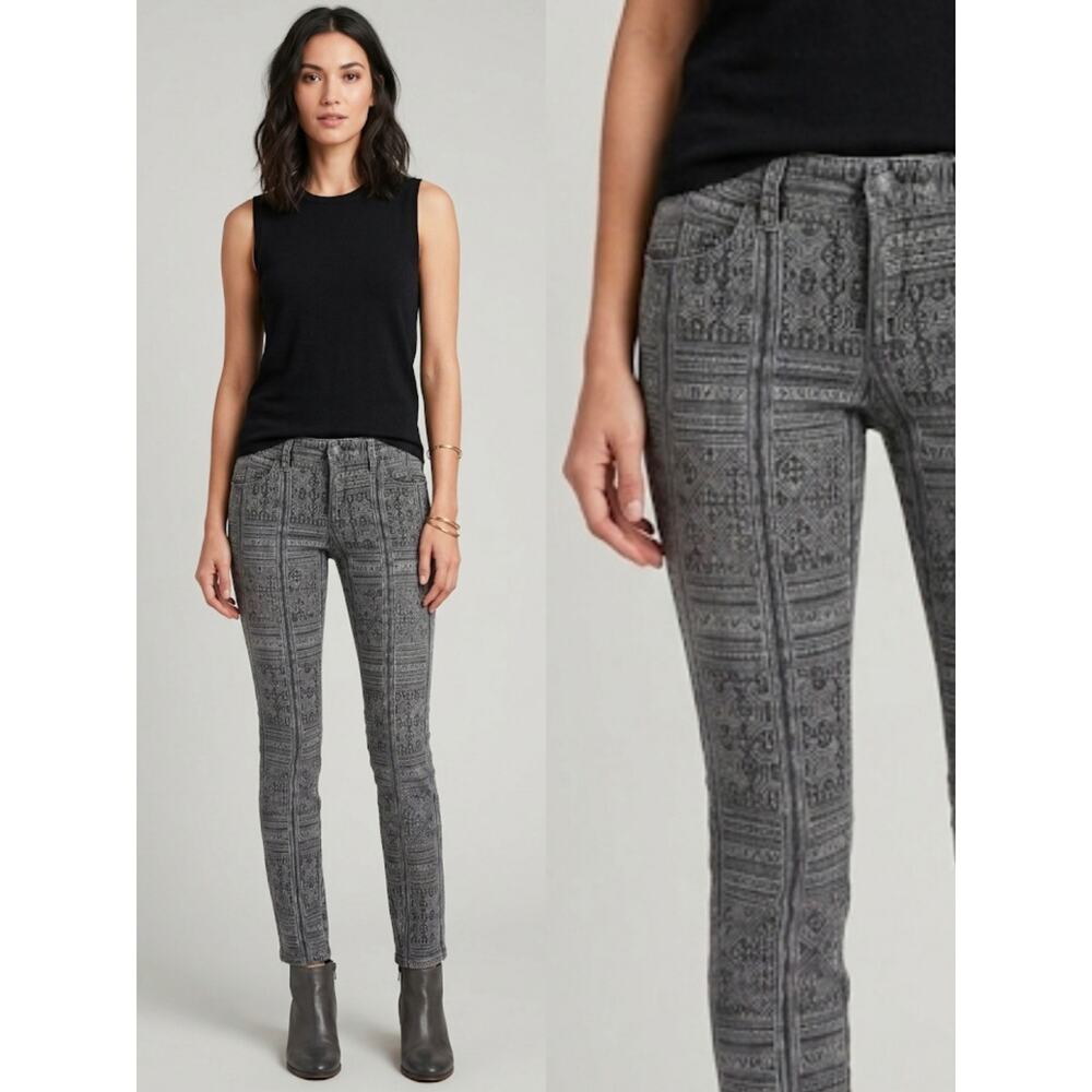 Free People Grey Gray Tribal Aztec Size 27 Skinny Jeans
